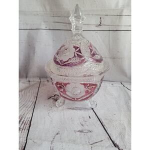 Anne Hutte Bleikristall Lead Crystal Cranberry Candy Dish Made n Germany
